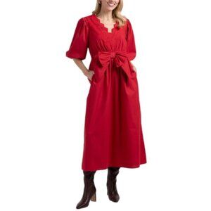 LEA Puff Sleeve Embroidered Bow Dress